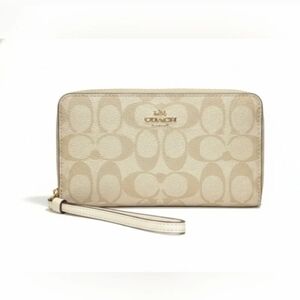 COACH Signature Canvas Zip Around Wristlet Wallet